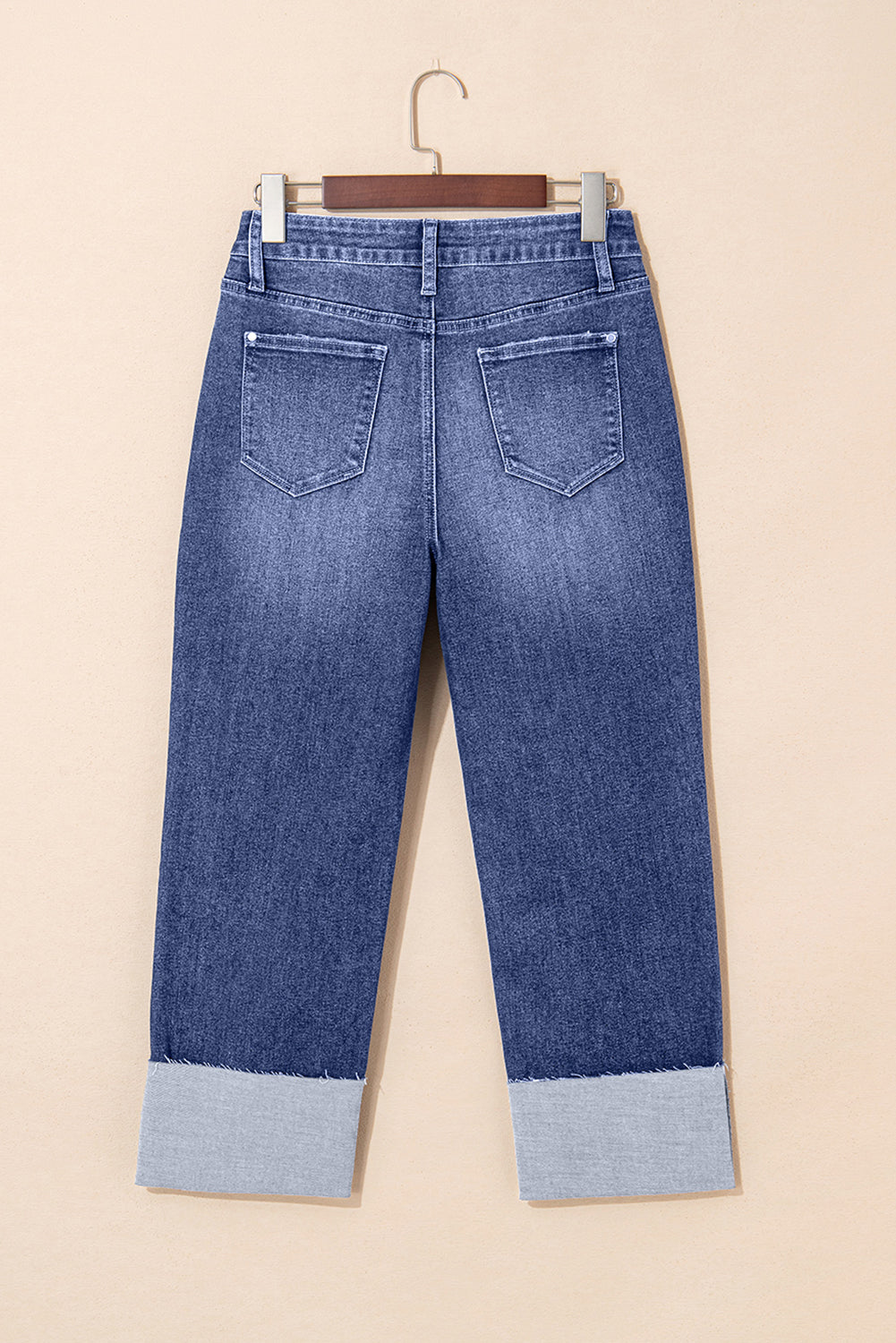 Jacy Cuffs Distressed Straight High Waist Jeans - Threaded Pear