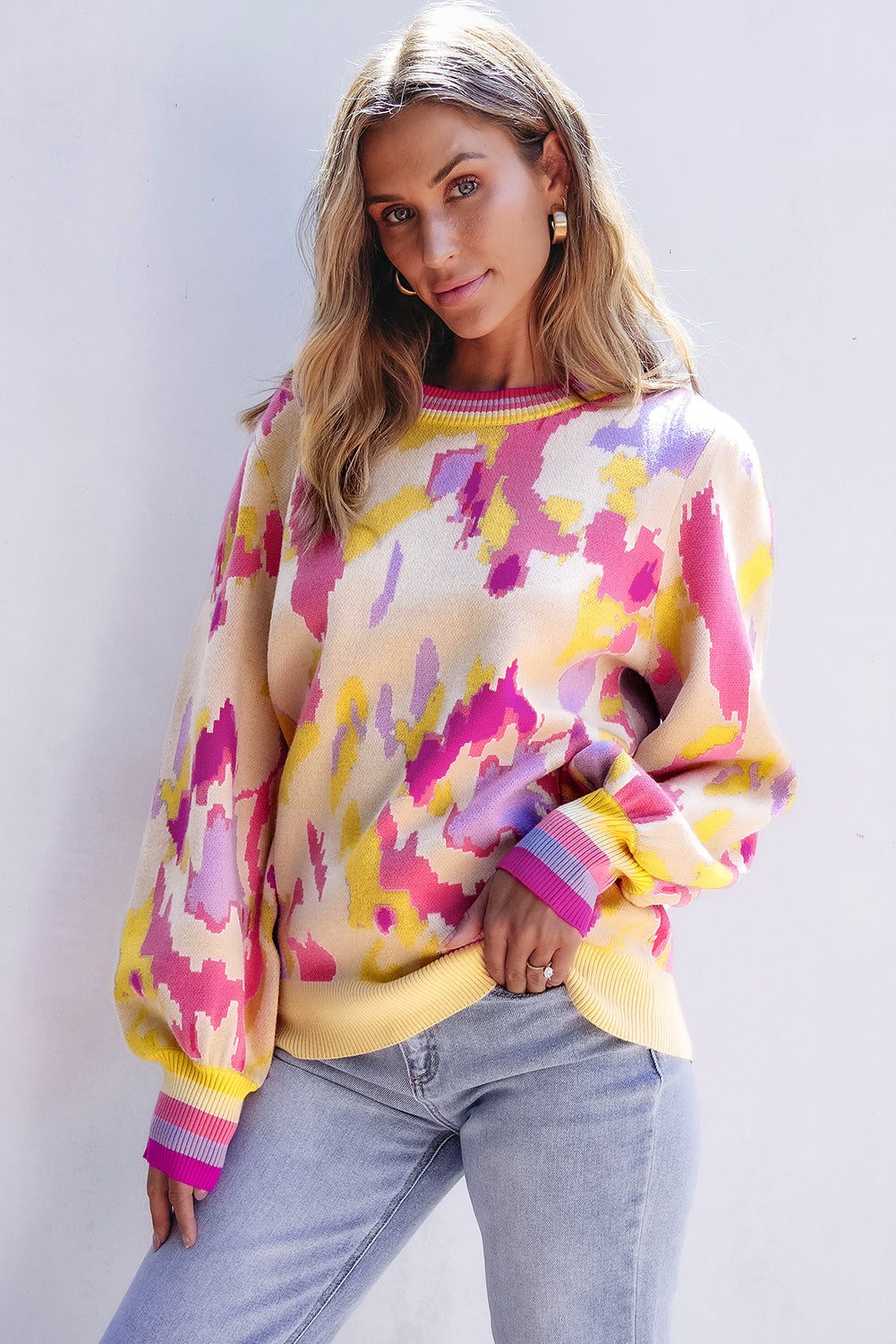 Aria Colorblock Balloon Sleeve Sweater - Threaded Pear