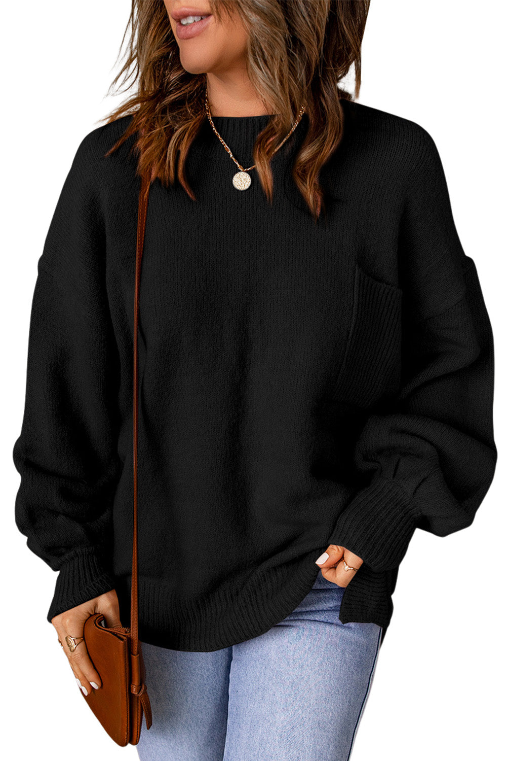 Ella Color Puffy Sleeve Sweater - Threaded Pear