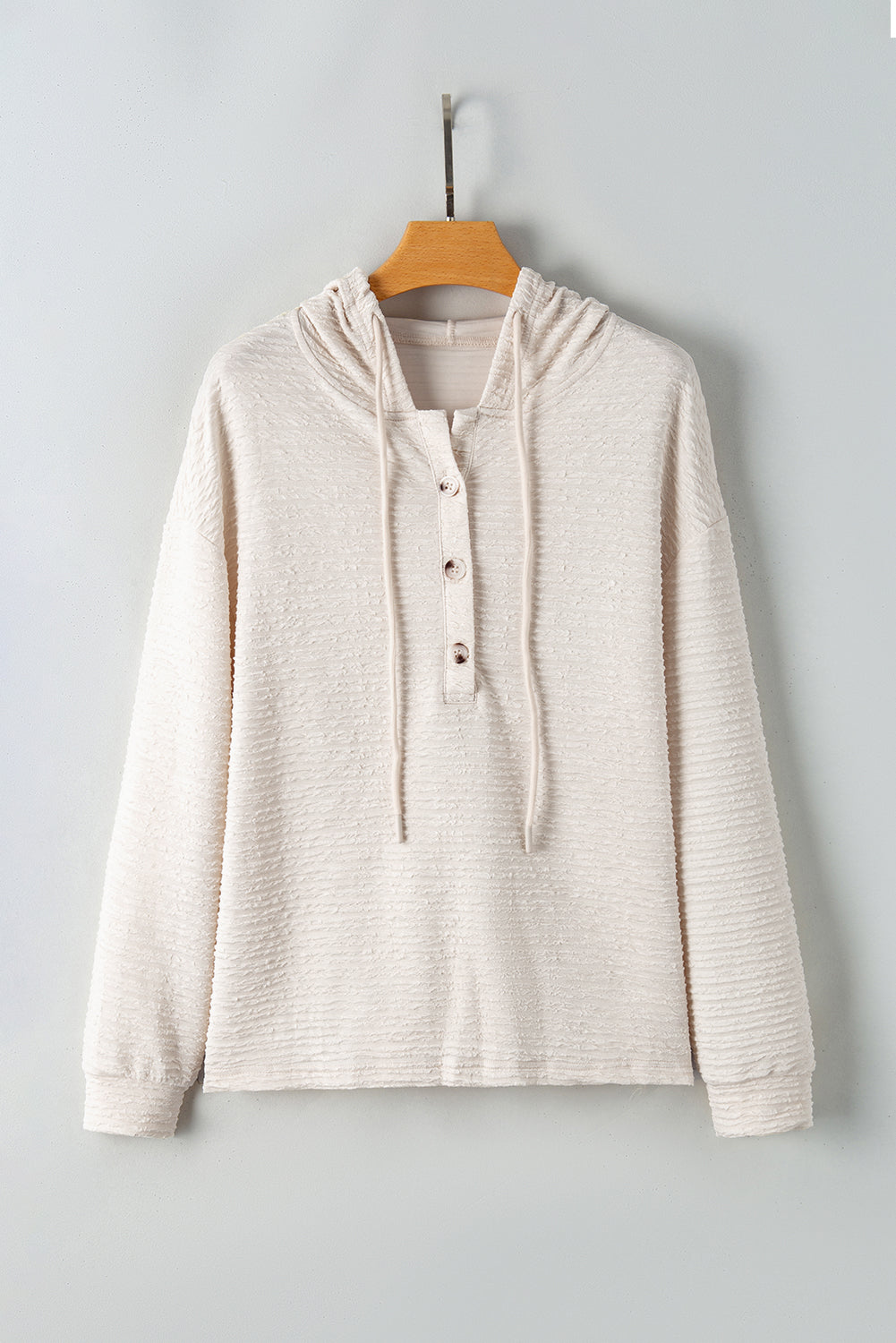 Madison Textured Drawstring Henley Hoodie - Threaded Pear