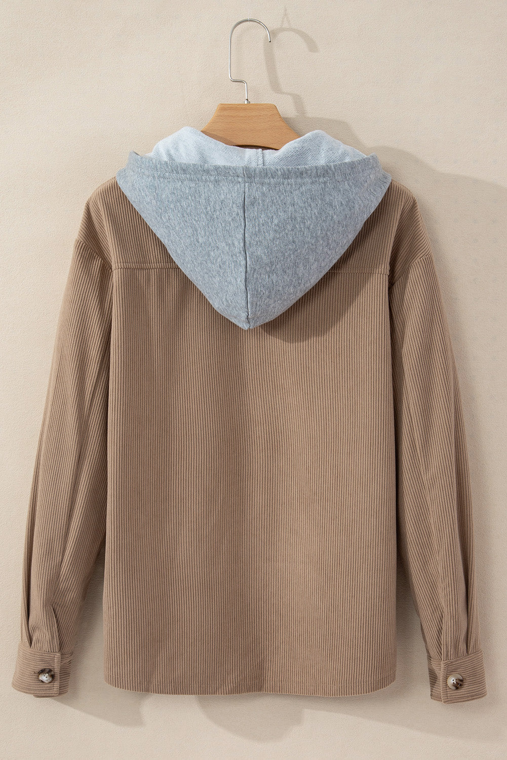 Isabella Hooded Drawstring Corduroy Shacket - Threaded Pear