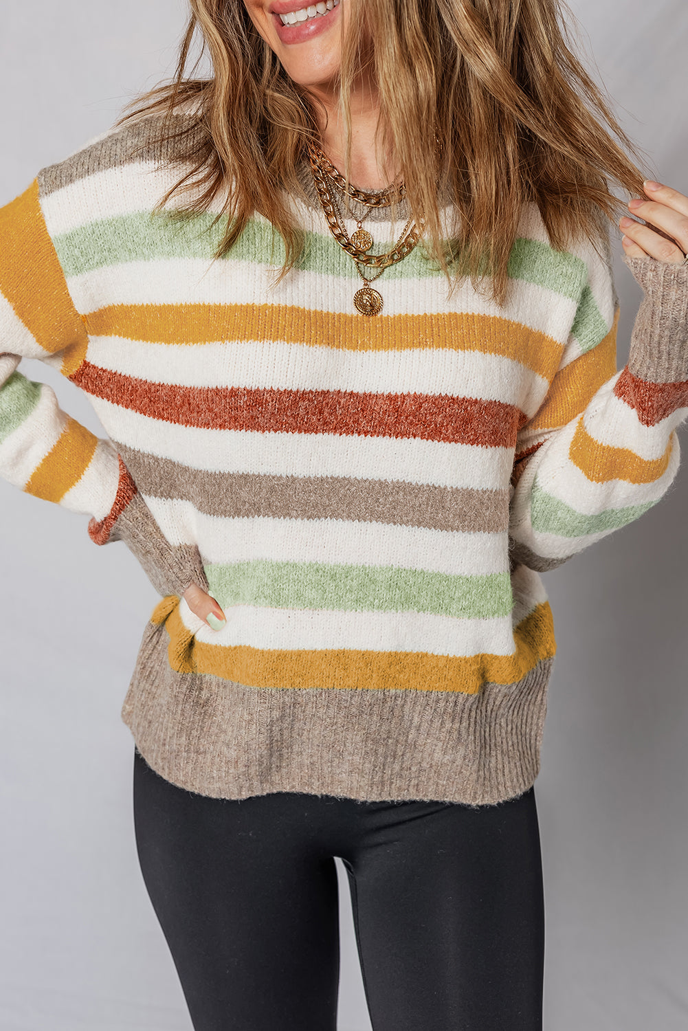 Vivian Stripe Crew Neck Sweater - Threaded Pear