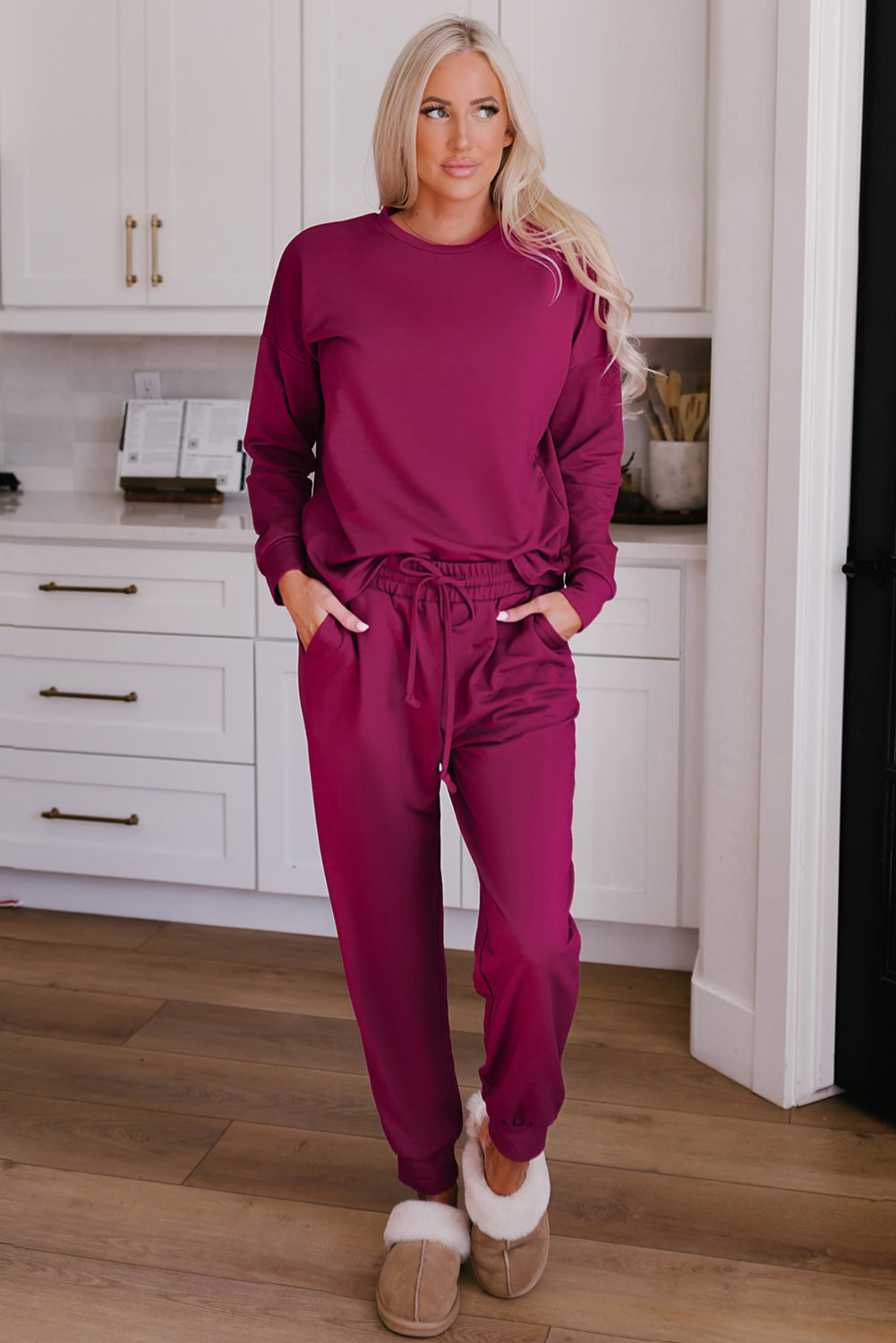 Evelyn Pants Lounge Set Long Sleeve Top - Threaded Pear