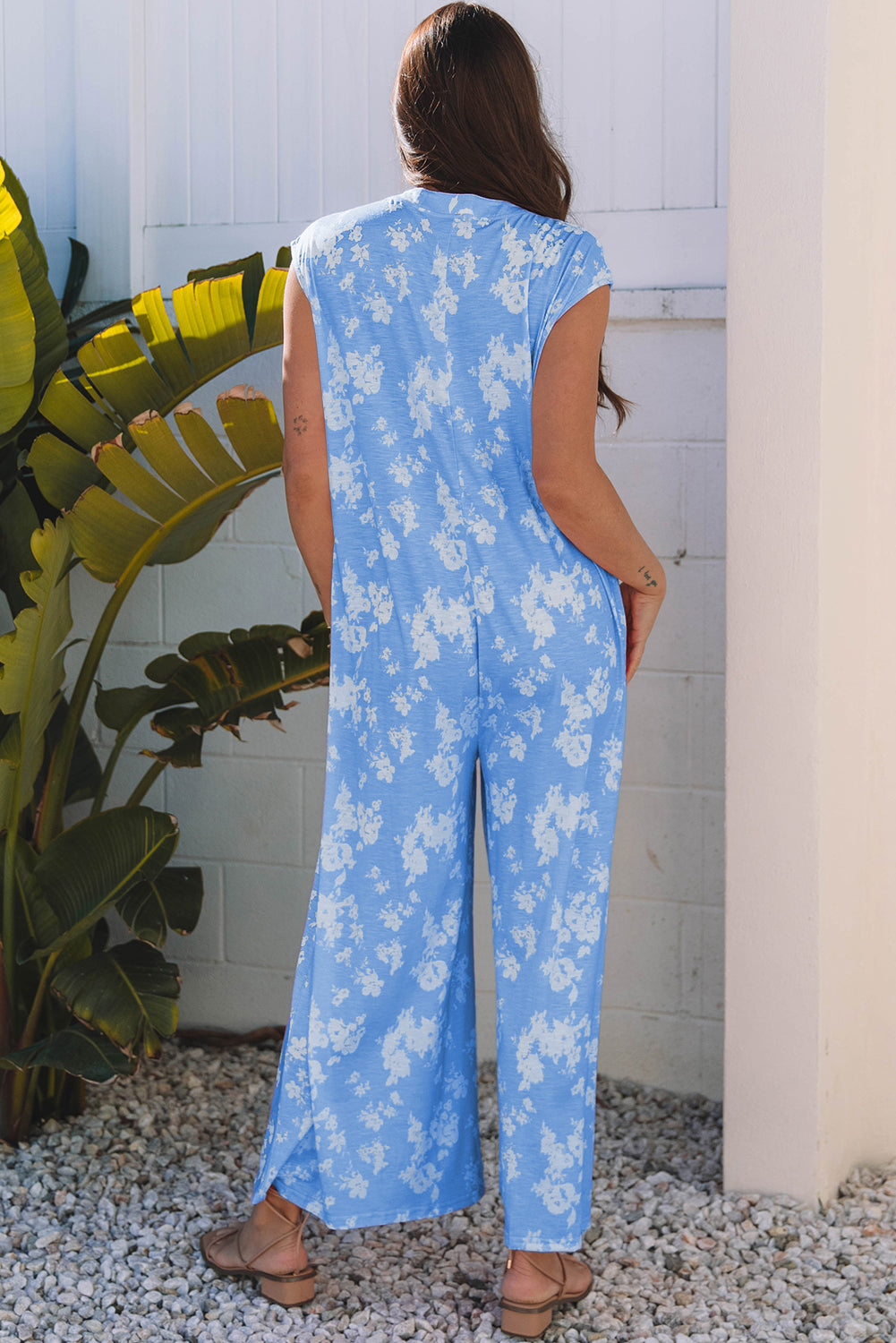 Stella Floral Half Button Wide Leg Jumpsuit - Threaded Pear