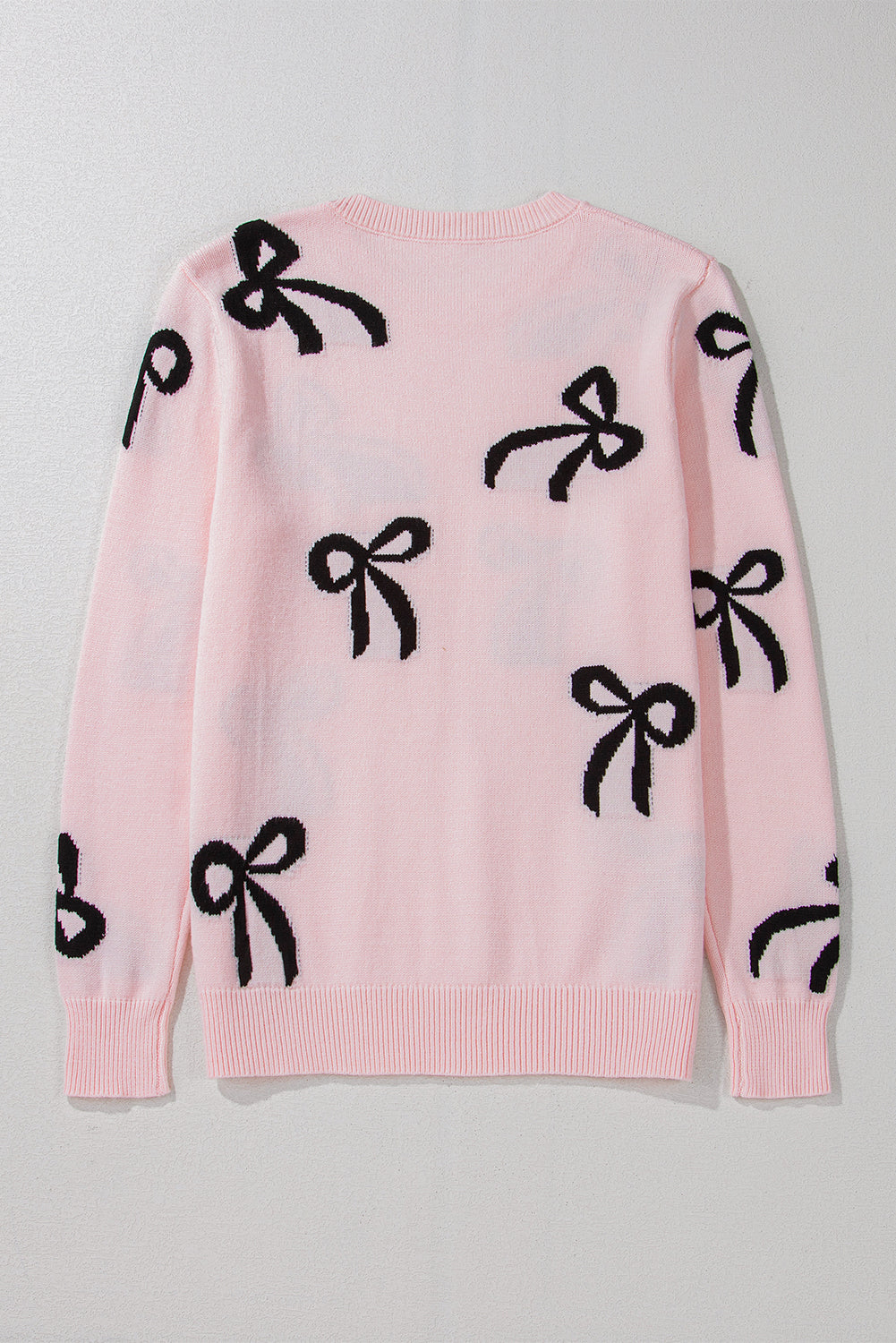 Pink Bow Knitted Loose Fit Sweater - Threaded Pear