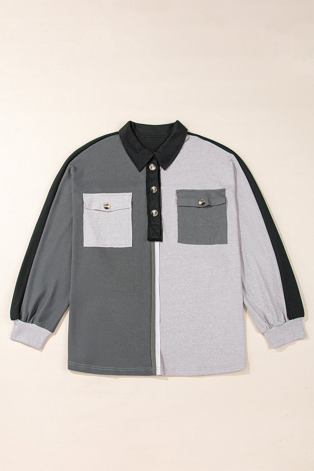 Kehlani Ribbed Collared Oversized Sweatshirt - Threaded Pear