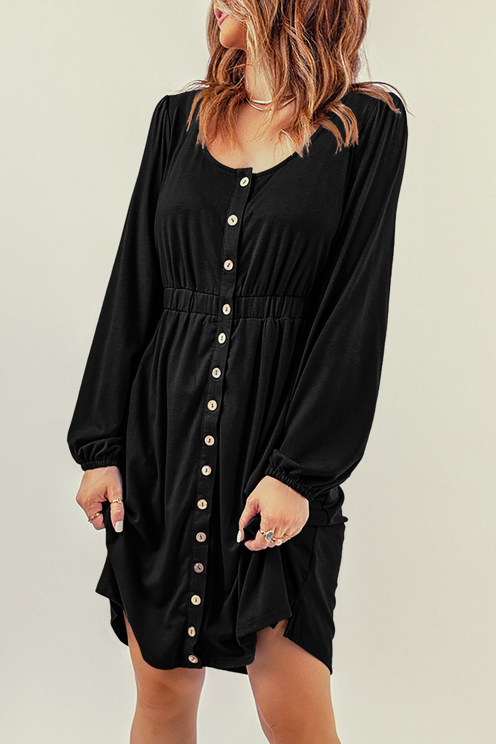 Julianna Button Up High Waist Long Sleeve Dress.