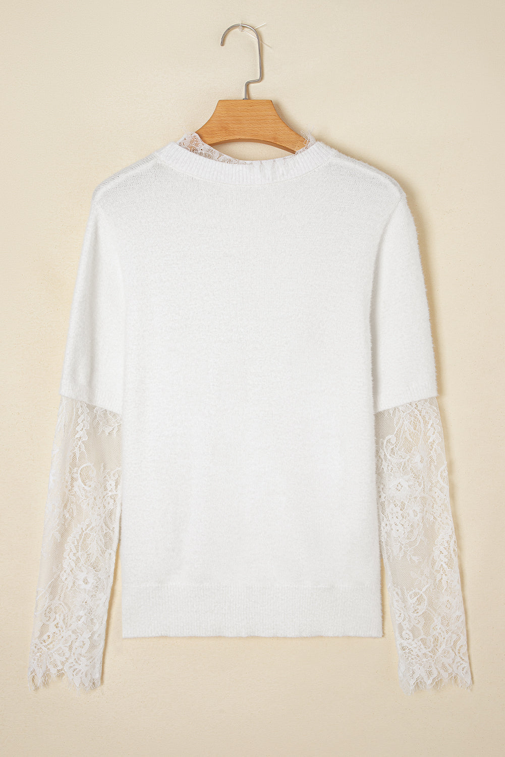 Samantha Lace Sleeve Two-piece Fuzzy Sweater - Threaded Pear