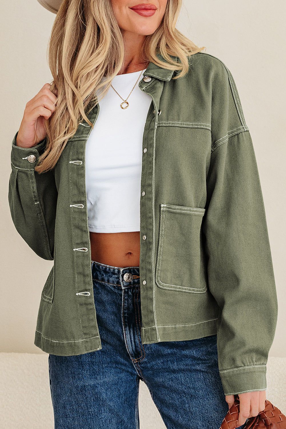 Isabella Collared Front Boyfriend Jacket - Threaded Pear