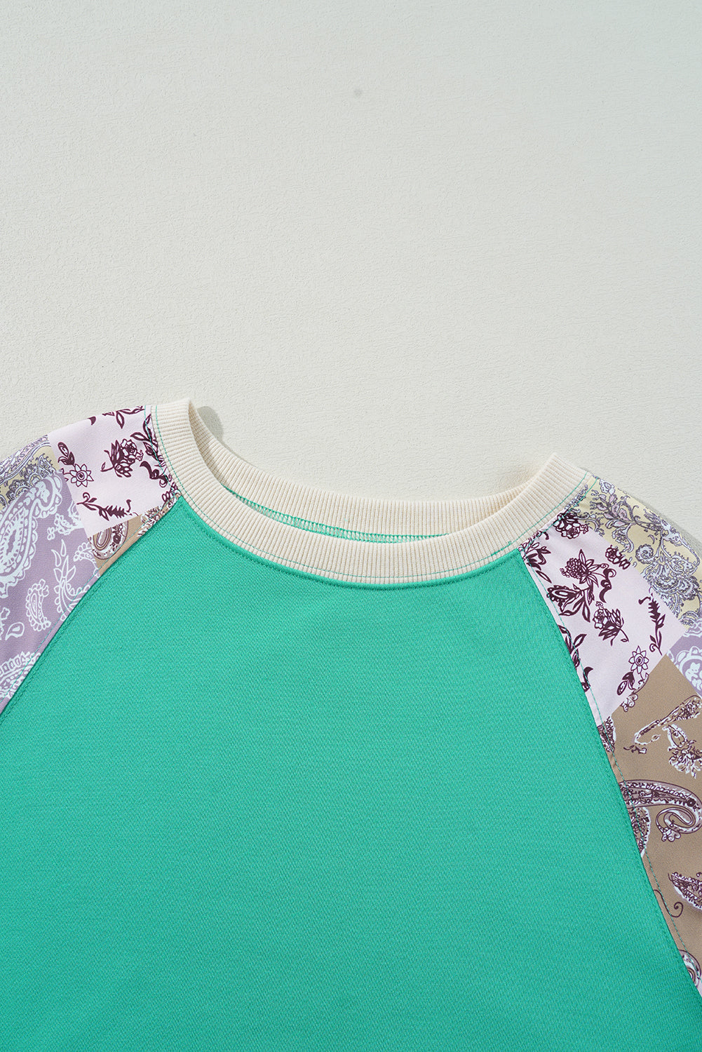 Sky Blue Plus Size Plaid Floral Patchwork Raglan Sleeve Sweatshirt - Threaded Pear