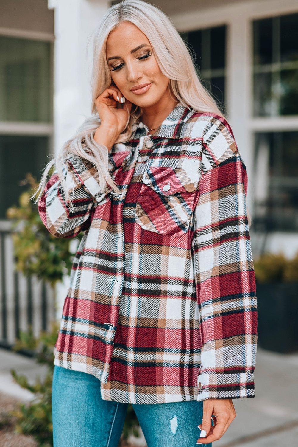 Keily Plaid Pocketed Shacket - Threaded Pear