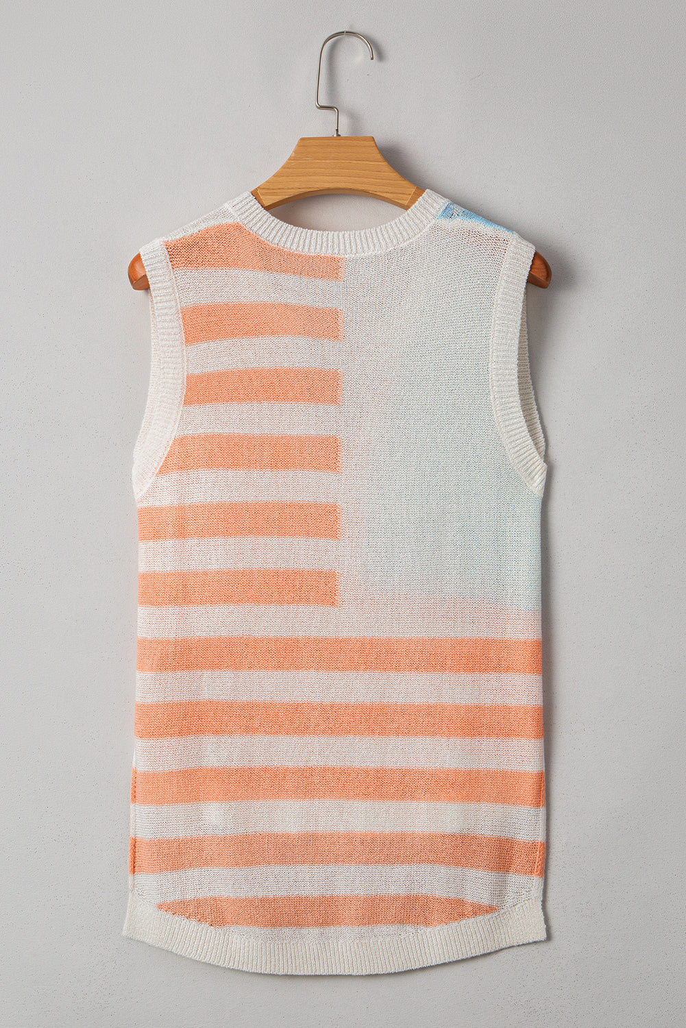 Flag Notched Neckline Loose Sweater Vest - Threaded Pear