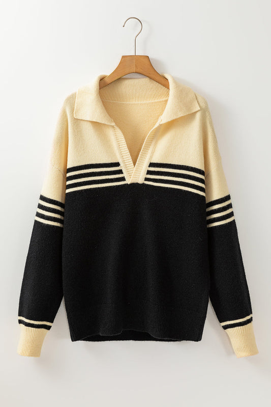 Isabella Colorblock Stripe Collared Sweater - Threaded Pear