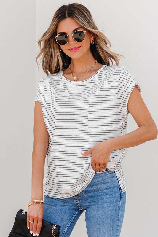 Tilly Stripe Cap Sleeve Crew Neck top - Threaded Pear