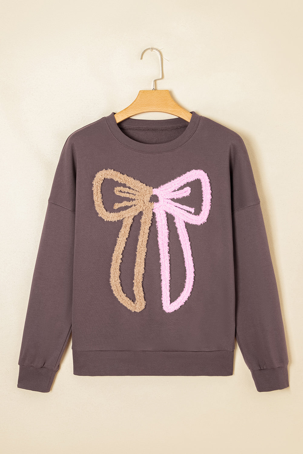 Callie Terry Bow Pattern Drop Shoulder Sweatshirt - Threaded Pear