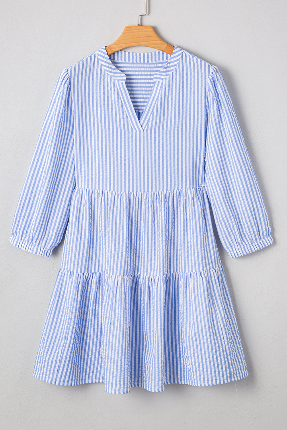 Kaia Stripe Bracelet Sleeve Tiered Dress with Pockets - Threaded Pear
