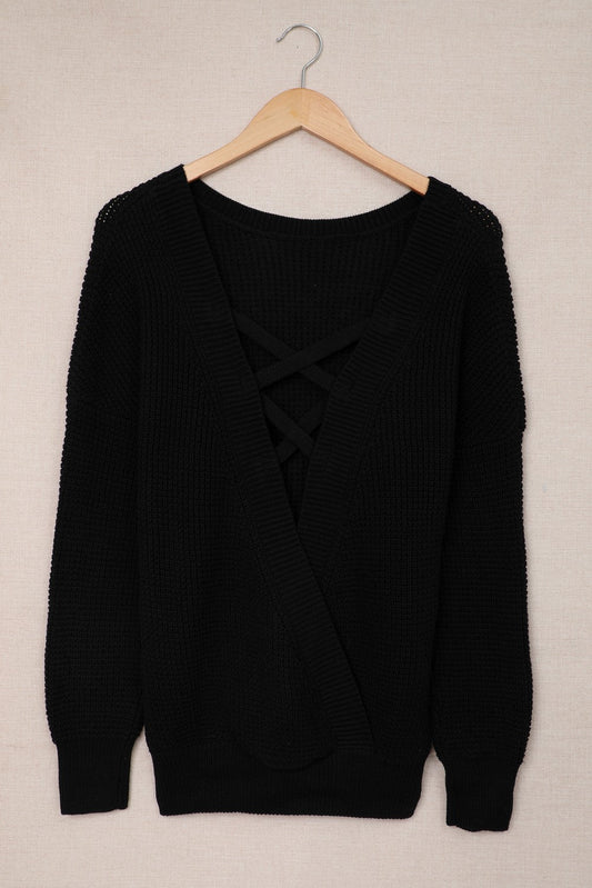 Amelia Back Hollow Out Sweater - Threaded Pear