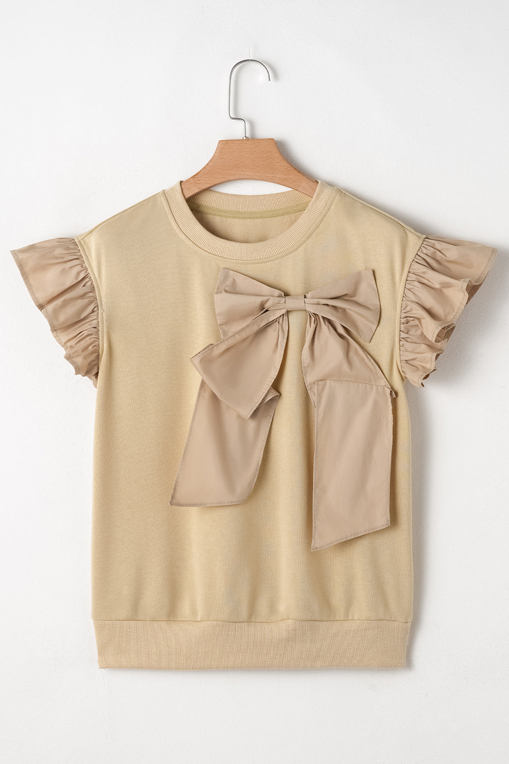 Camilla Two Tone Bow Ruffle Sleeve Top - Threaded Pear