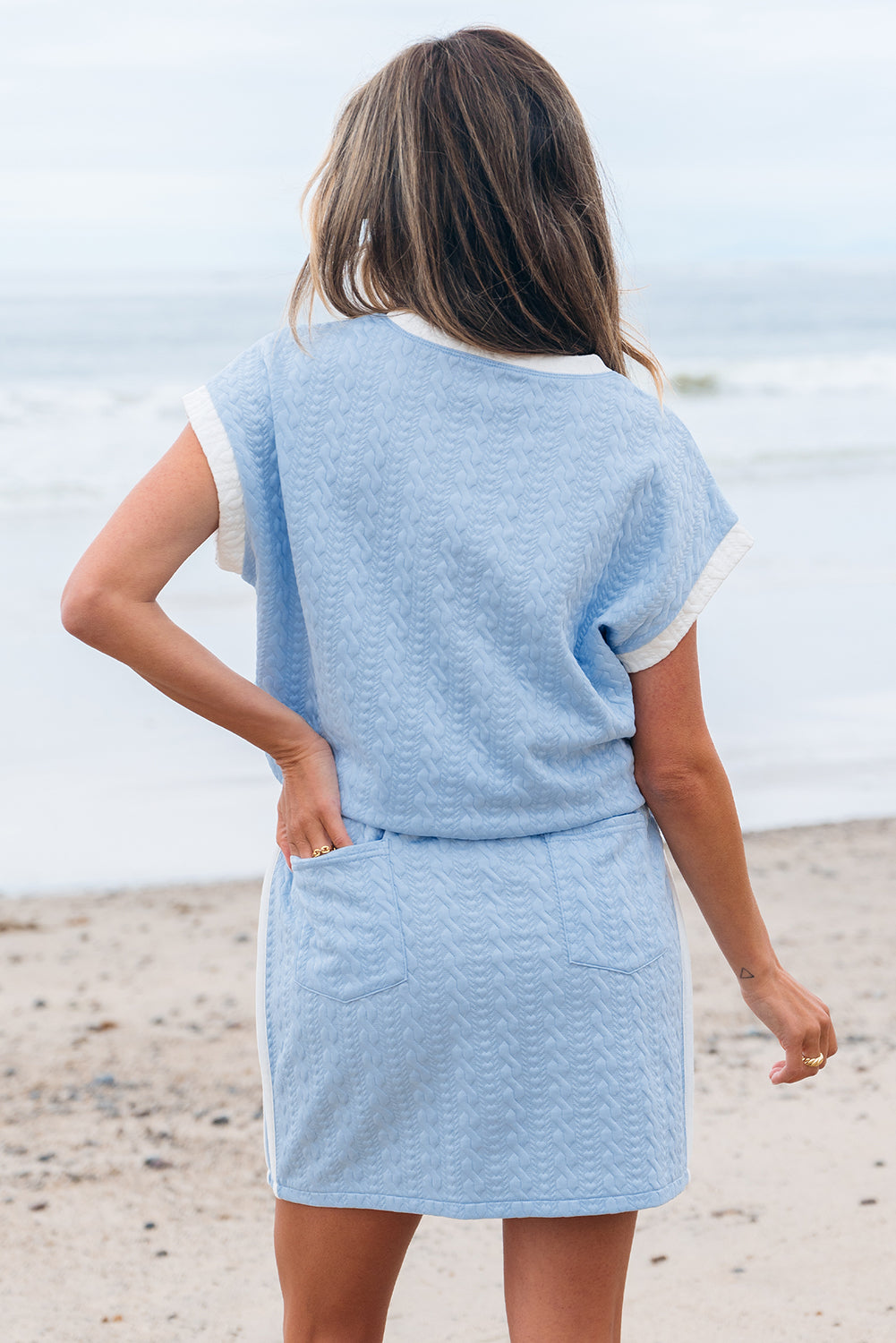 Scout Textured Crewneck Tee and Pocketed Skirt Set - Threaded Pear