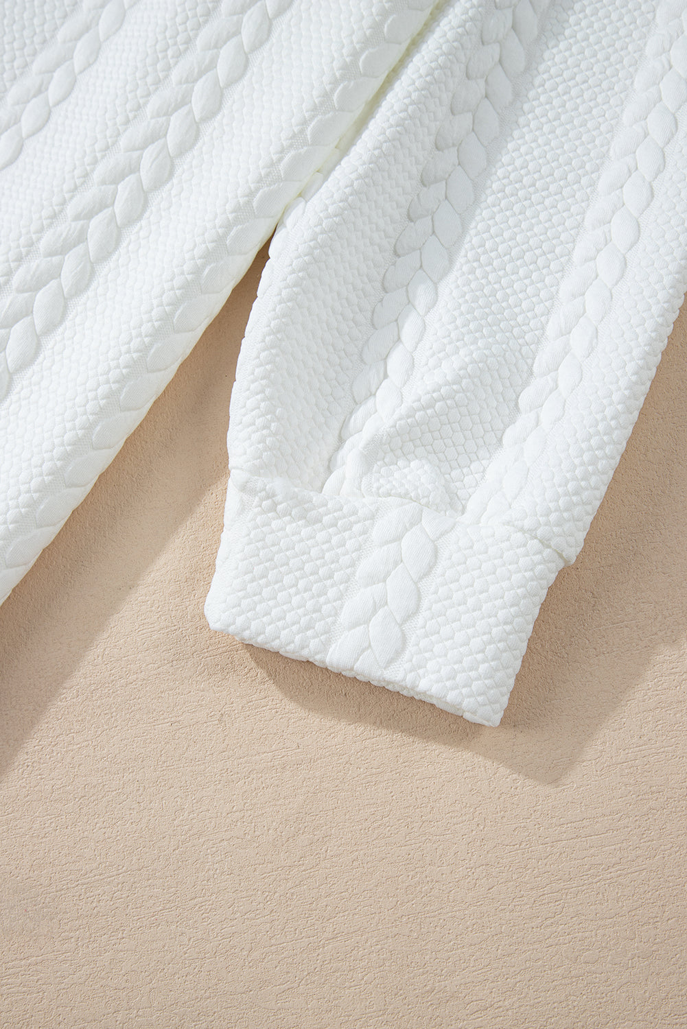 White Cable Textured Loose Plus Size Sweatshirt - Threaded Pear