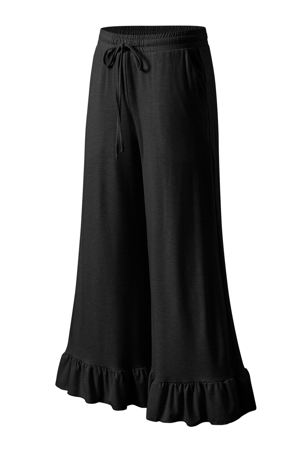 Freya Ruffled Wide Leg Pants with Pockets - Threaded Pear