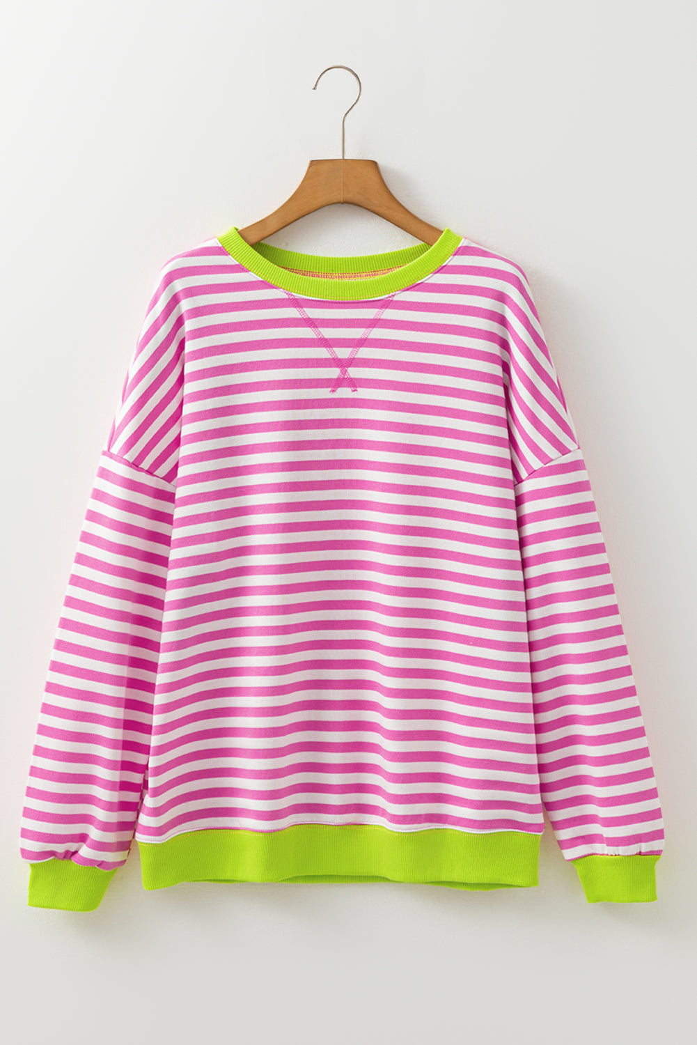 Elliana Stripe Crossed Stitch Drop Shoulder Sweatshirt - Threaded Pear
