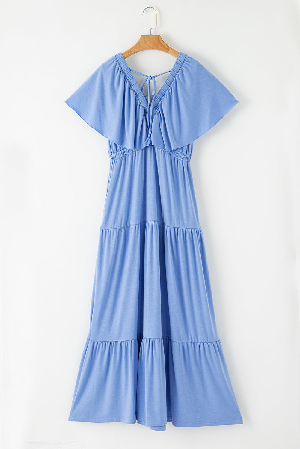 Kelsey Textured Flutter Sleeve Ruffled Maxi Dress - Threaded Pear