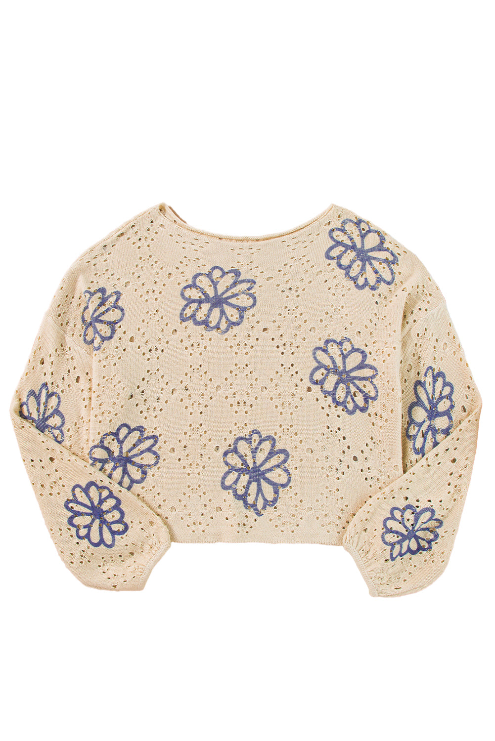 Harper Eyelet Drop Shoulder Sweater - Threaded Pear