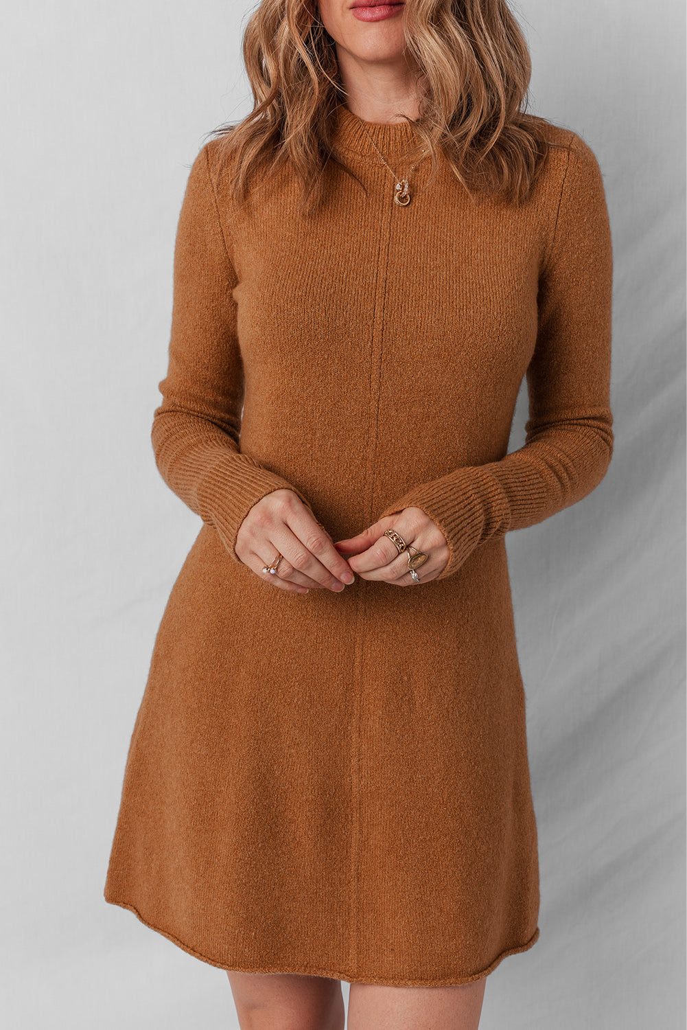 Madeline Ribbed Mini Sweater Dress - Threaded Pear