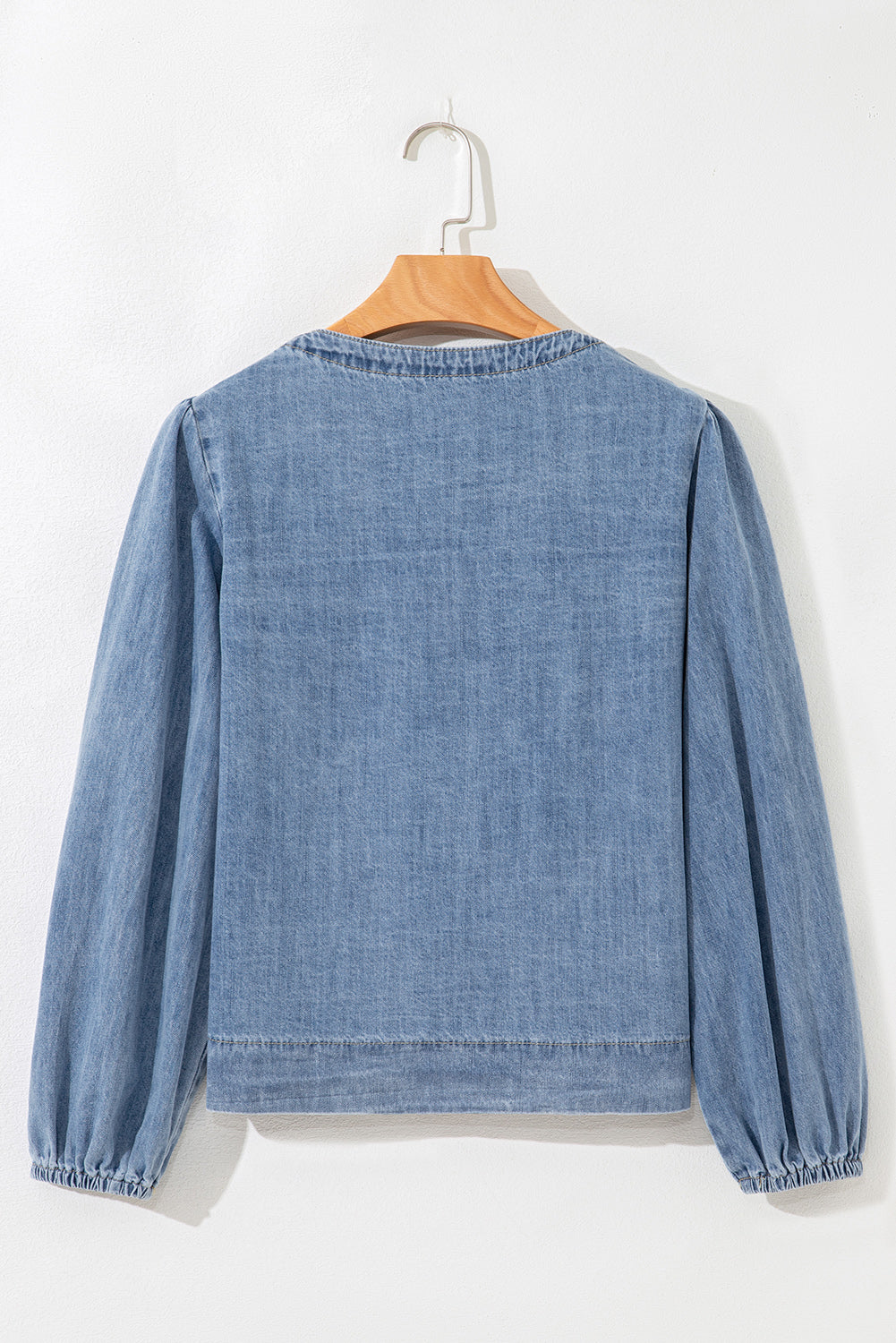 Oakley Tied Front Long Puff Sleeve Denim Top - Threaded Pear
