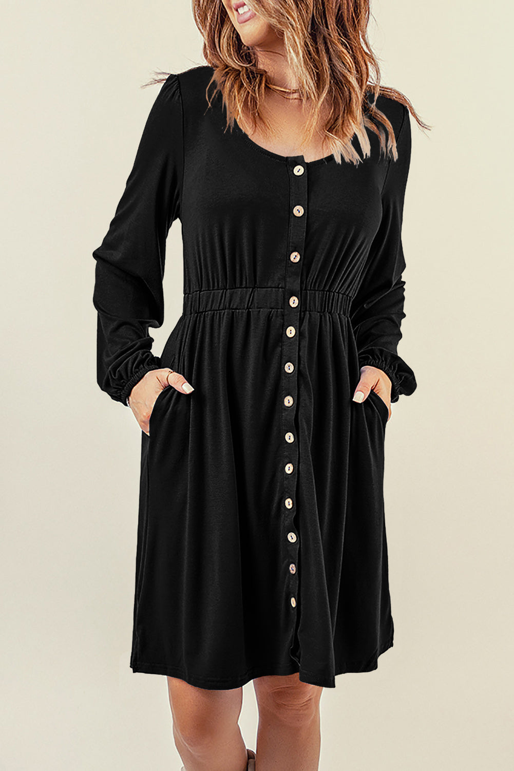 Julianna Button Up High Waist Long Sleeve Dress.