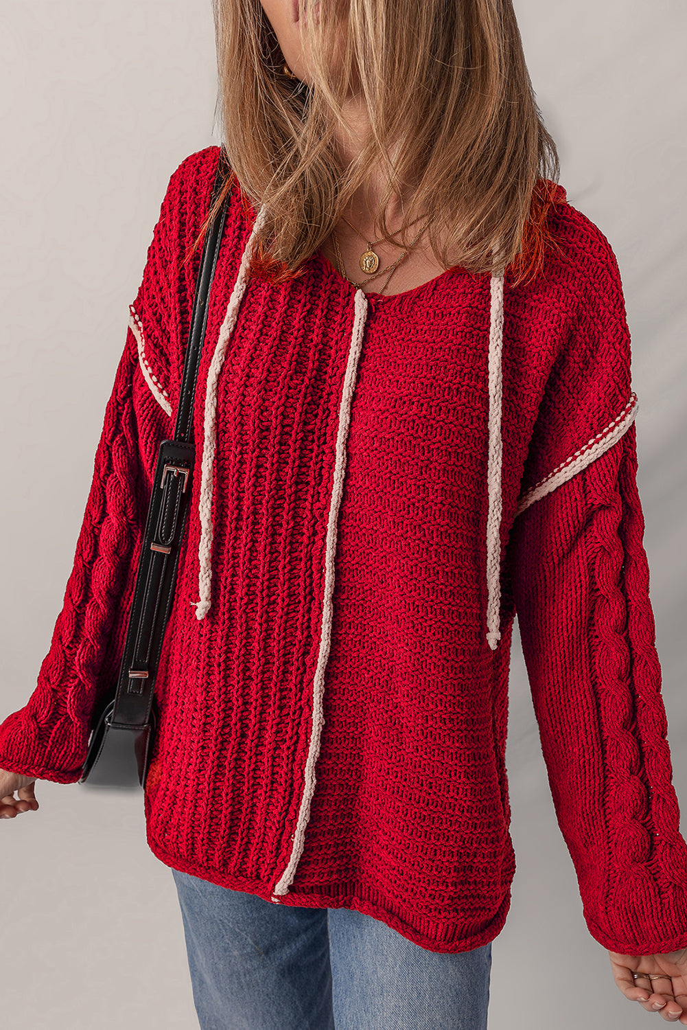 Olivia Knit Drawstring Hooded Sweater - Threaded Pear