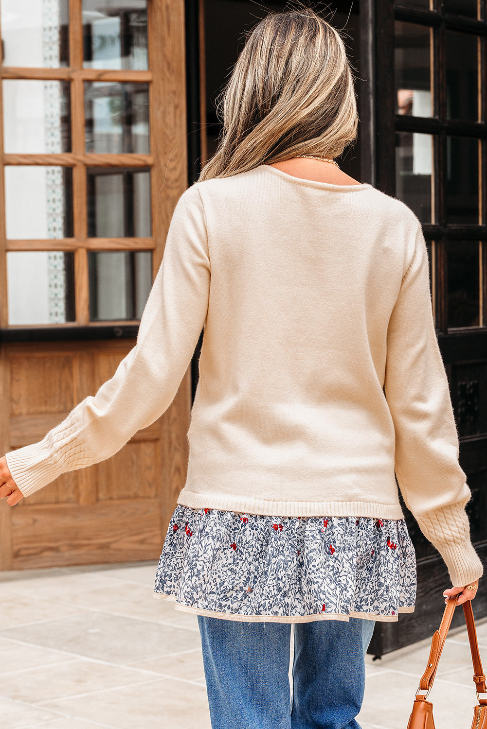 Mary Cable Texture Bohemian Ruffle Hem Sweater - Threaded Pear