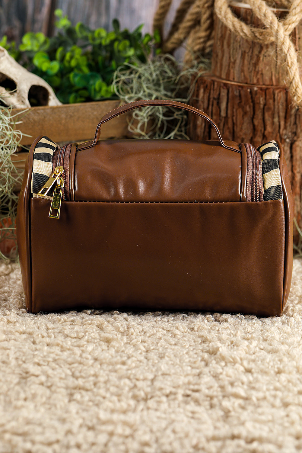 Black Checkered Zipper Makeup Bag - Threaded Pear