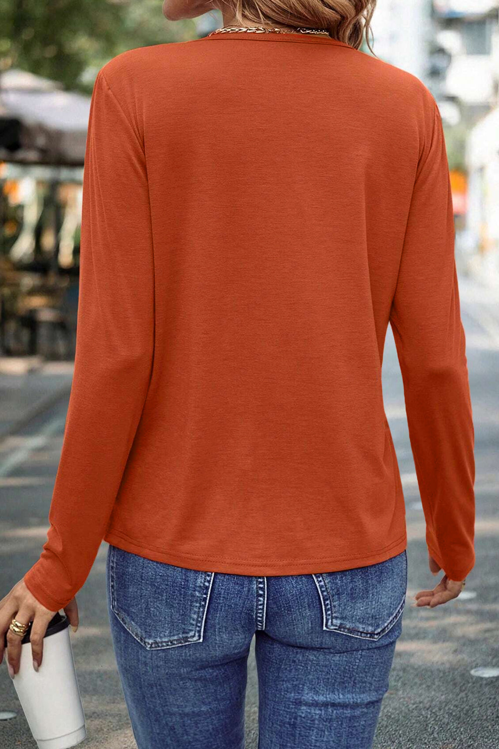 Anna Asymmetric Seam Detail Long Sleeve Top - Threaded Pear