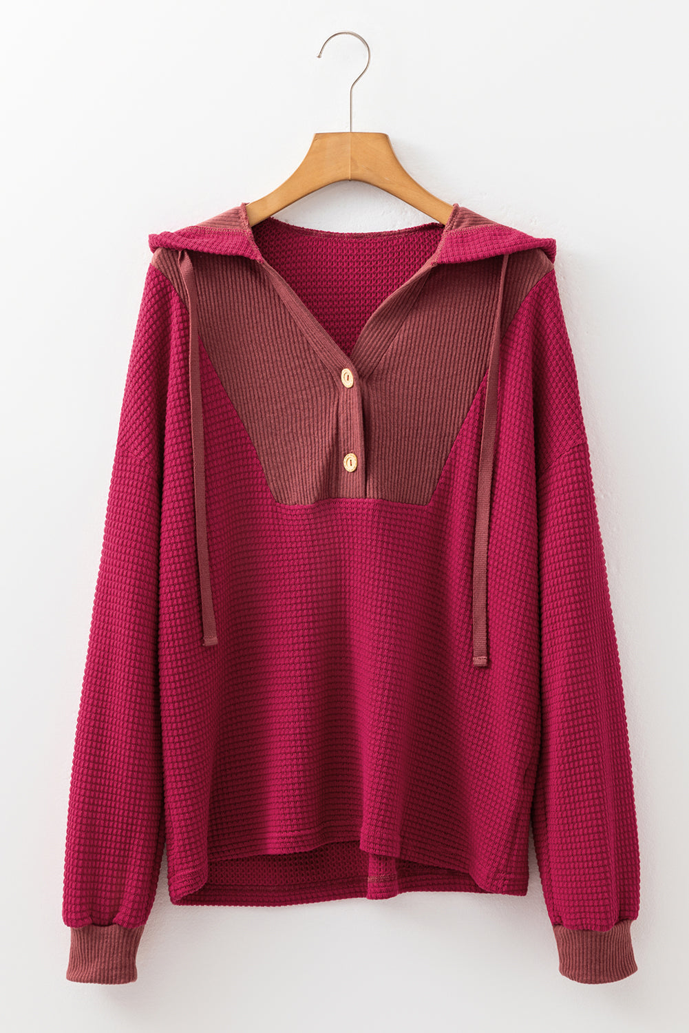 River Waffle Hooded Long Sleeve Top - Threaded Pear