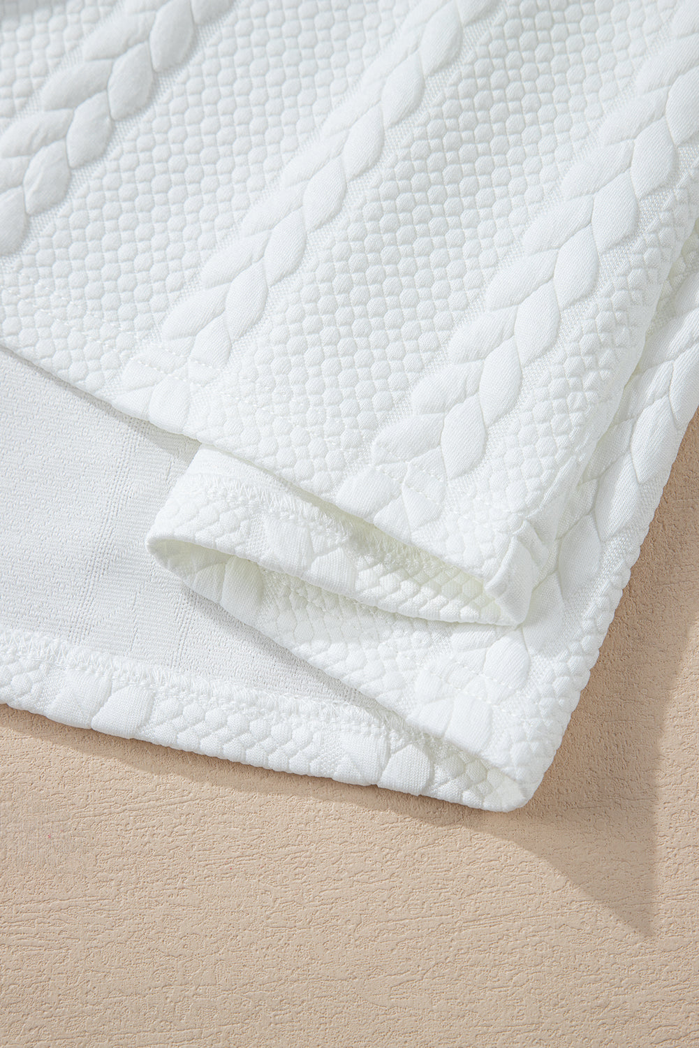 White Cable Textured Loose Plus Size Sweatshirt - Threaded Pear