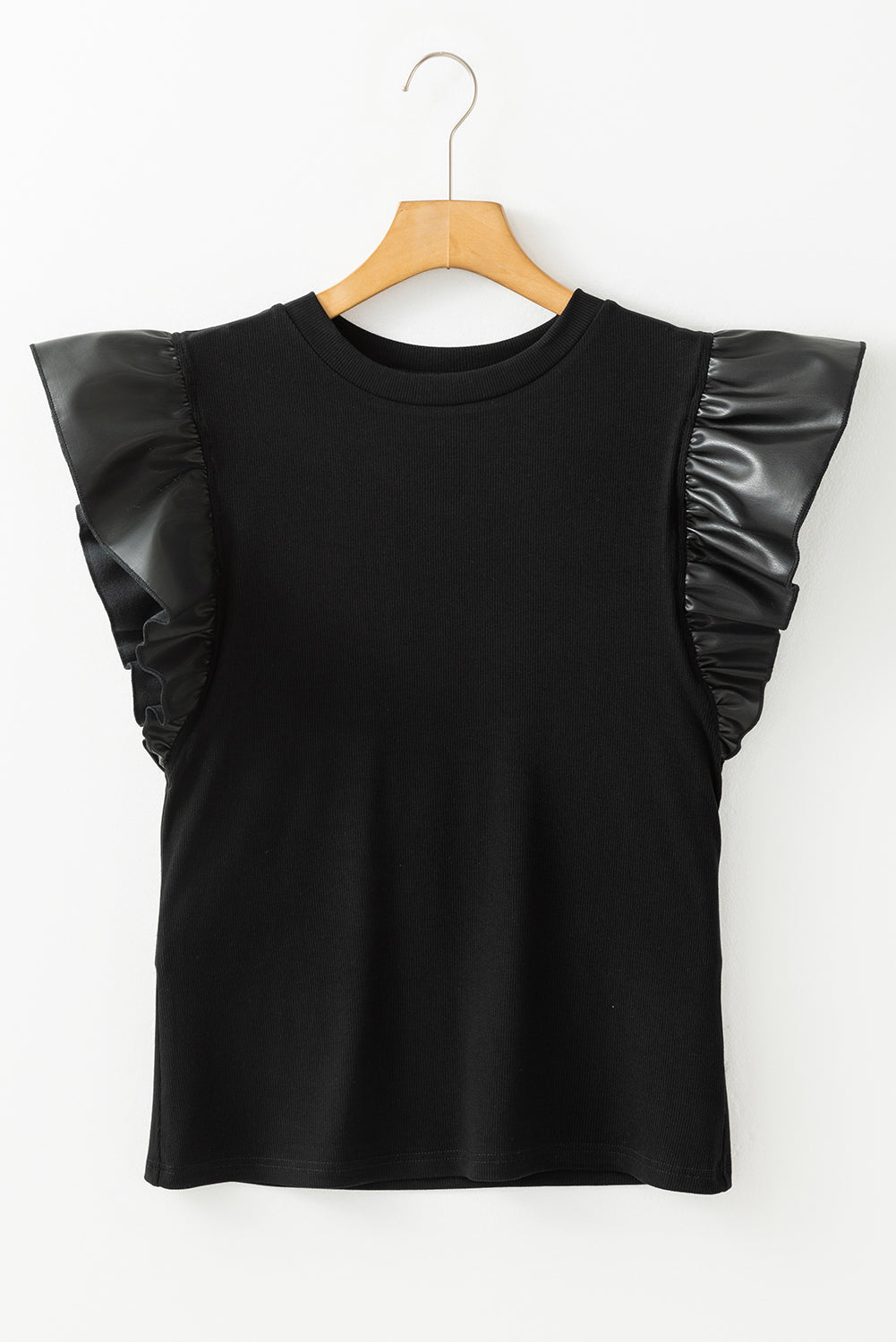 Macy Leather Ruffle Sleeve Blouse - Threaded Pear
