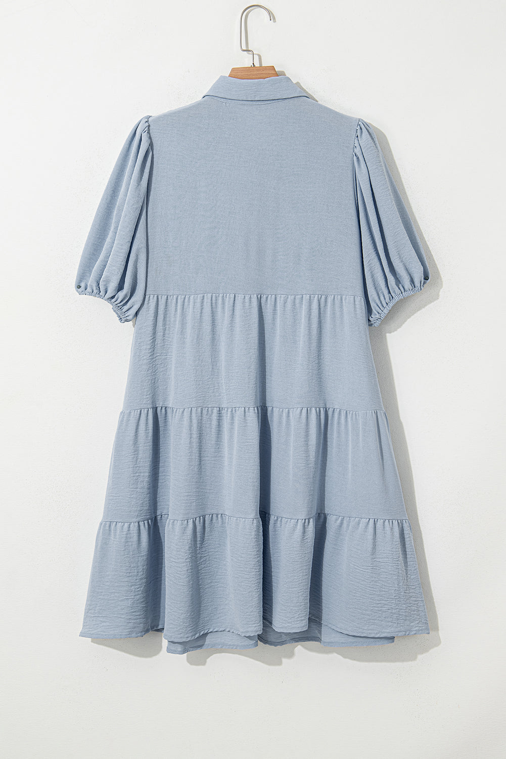 Arya Shirt Collar Button Up Puff Sleeve Tiered Dress - Threaded Pear