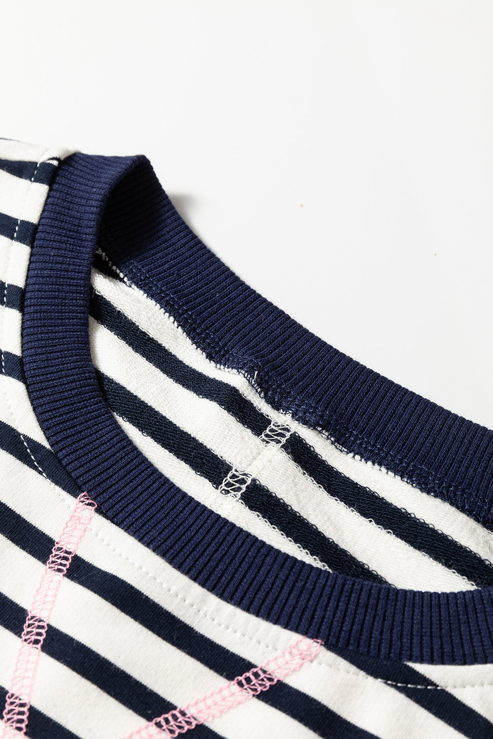 Blue Stripe Contrast Stitched Detail Color Block Patchwork Plus Size Sweatshirt