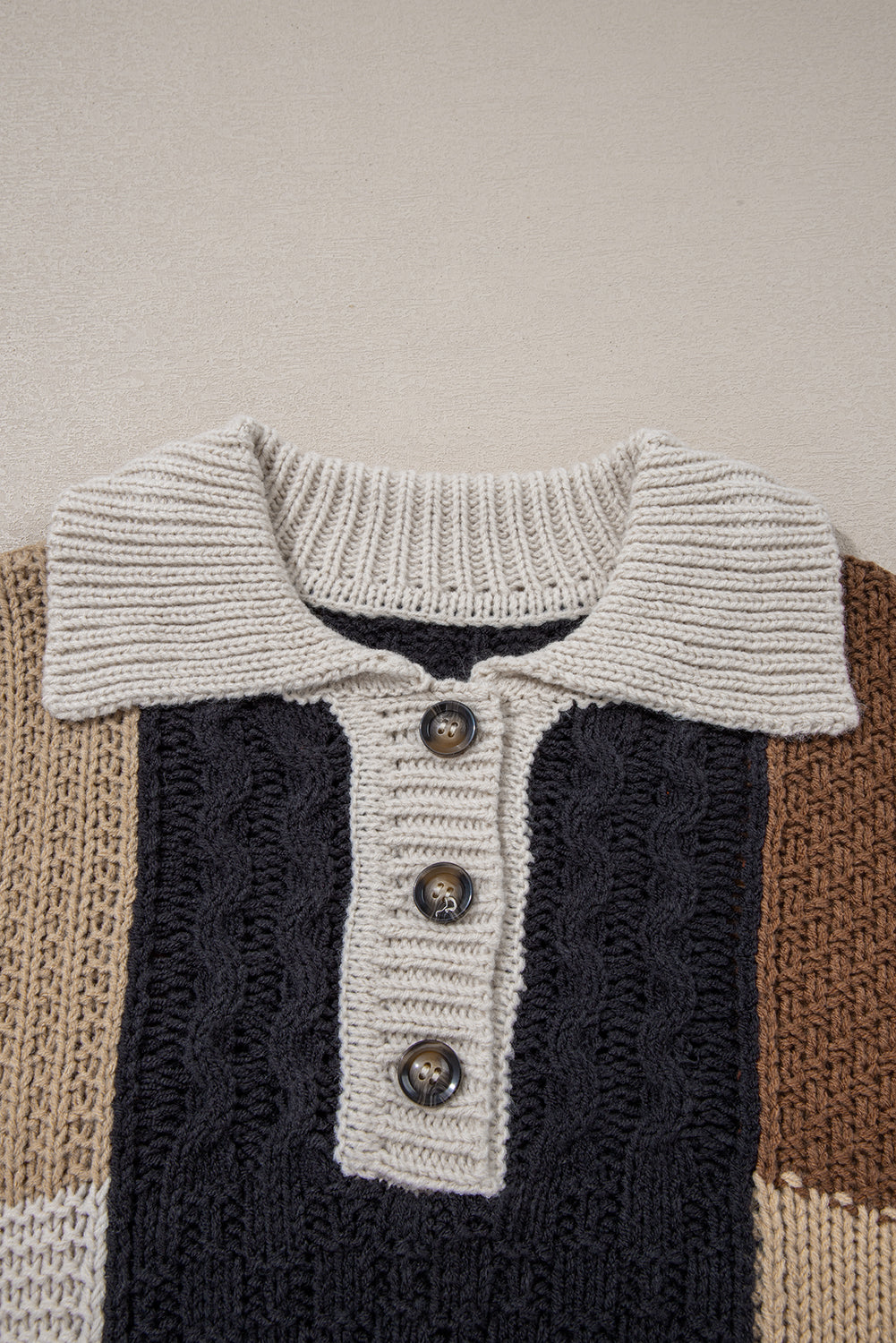 Paige Cable Knit Sleeve Buttons Collared Sweater - Threaded Pear