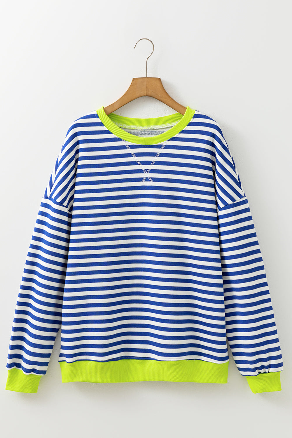 Elliana Stripe Crossed Stitch Drop Shoulder Sweatshirt - Threaded Pear