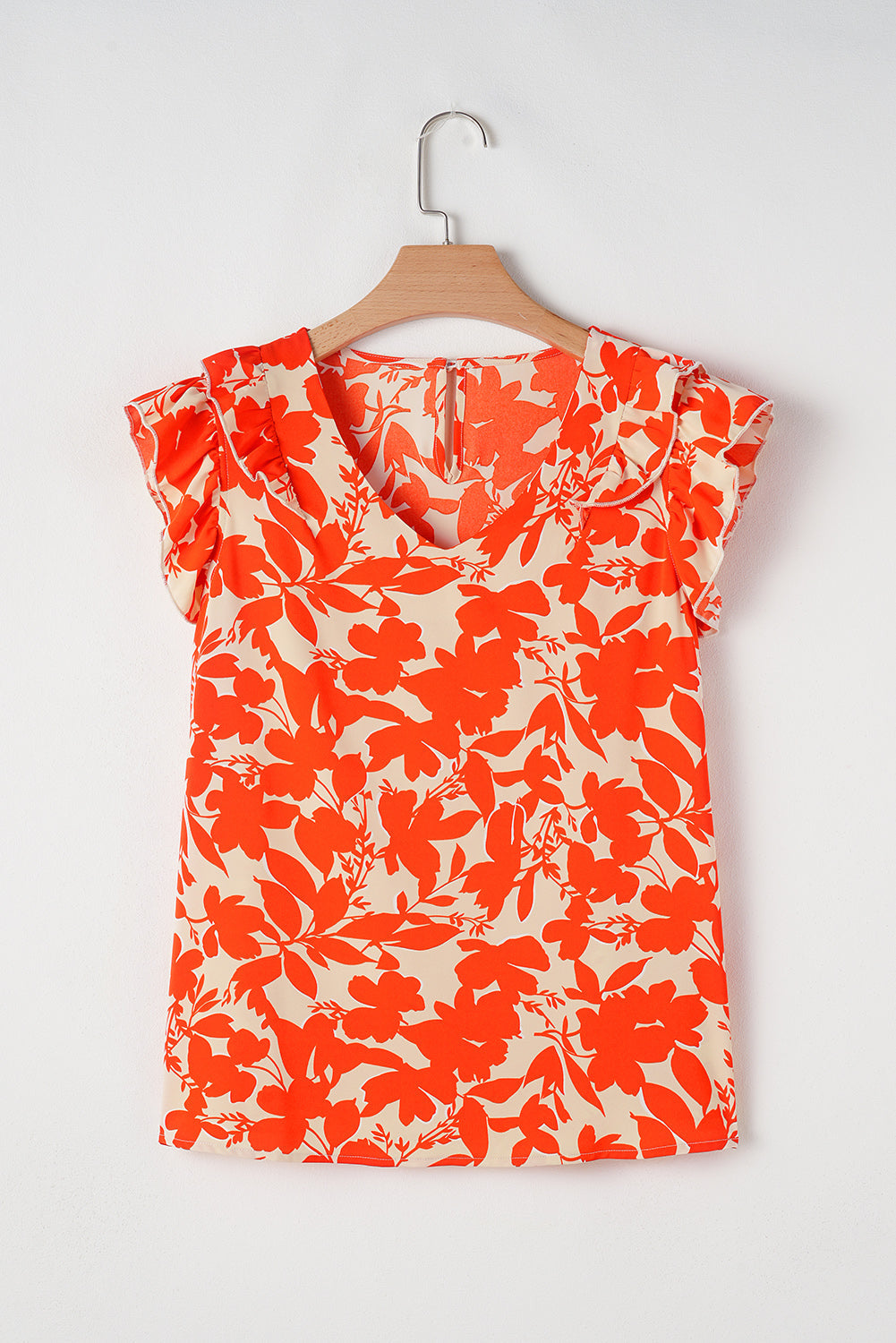 Keilani Floral Ruffle Sleeve Top - Threaded Pear