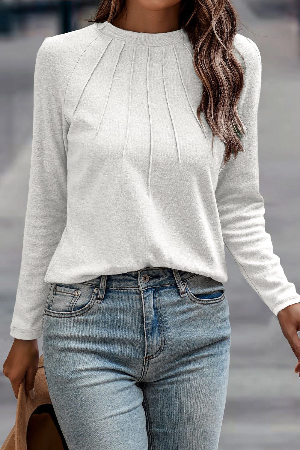 Millie Seam Detail Raglan Long Sleeve Top - Threaded Pear