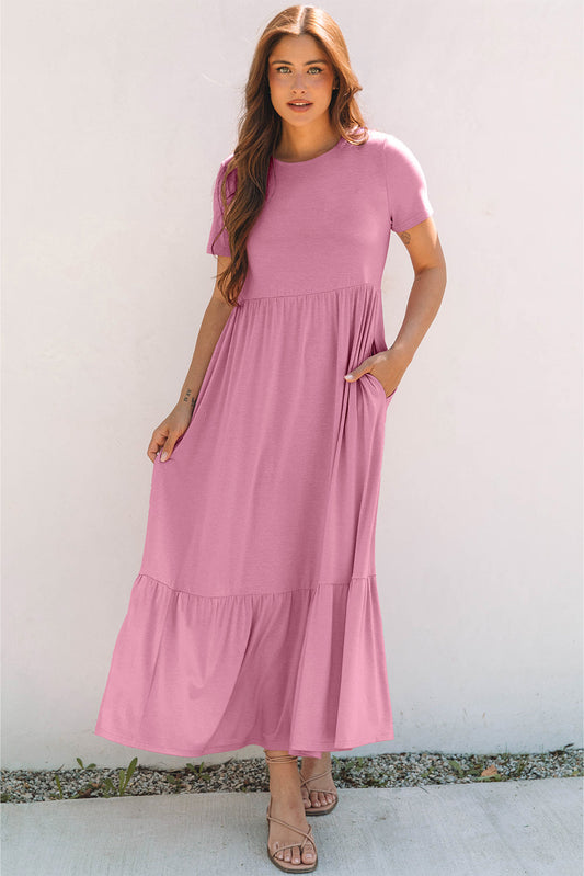 Nala T-shirt High Waist Pocketed Long Dress - Threaded Pear