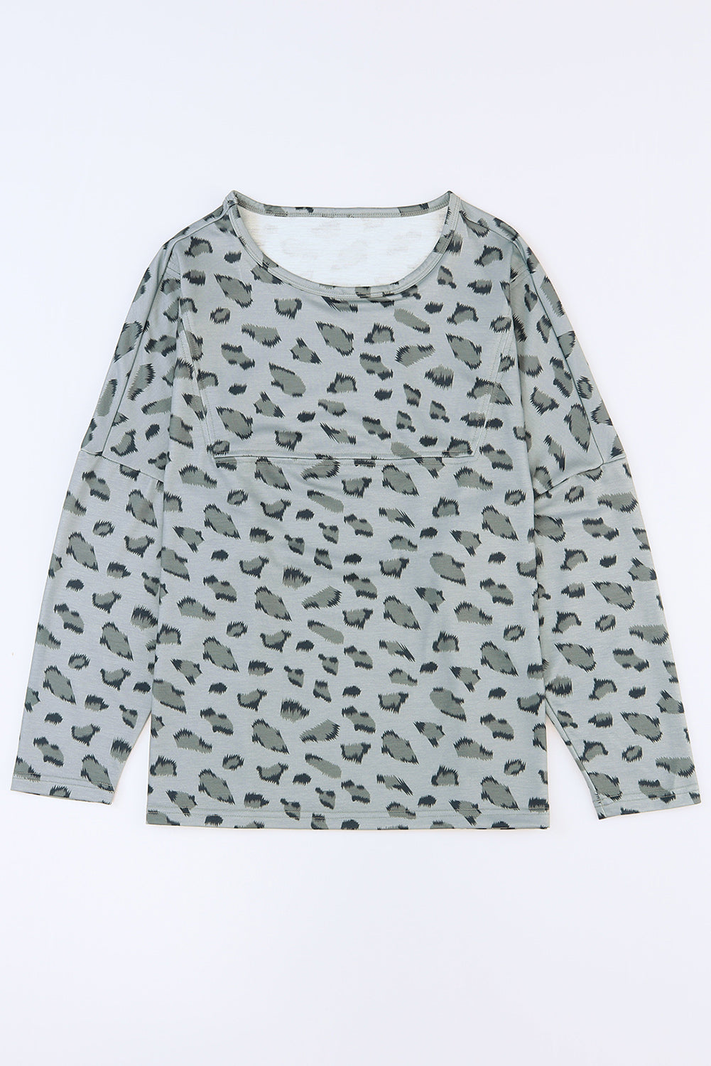 Evelyn Print Stitching Loose Long Sleeve Top - Threaded Pear