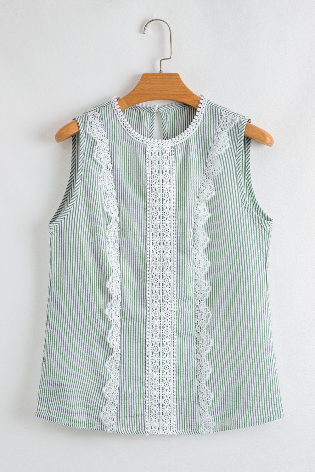 Meredith Stripe Lace Patchwork Crew Neck Tank Top - Threaded Pear