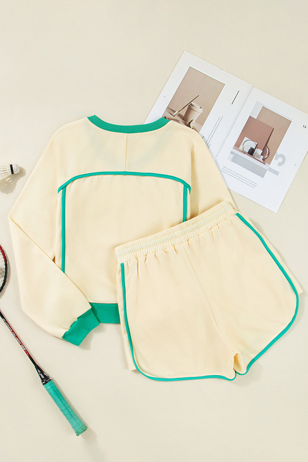 Wren Long Sleeve Pullover and Drawstring Shorts Outfit - Threaded Pear