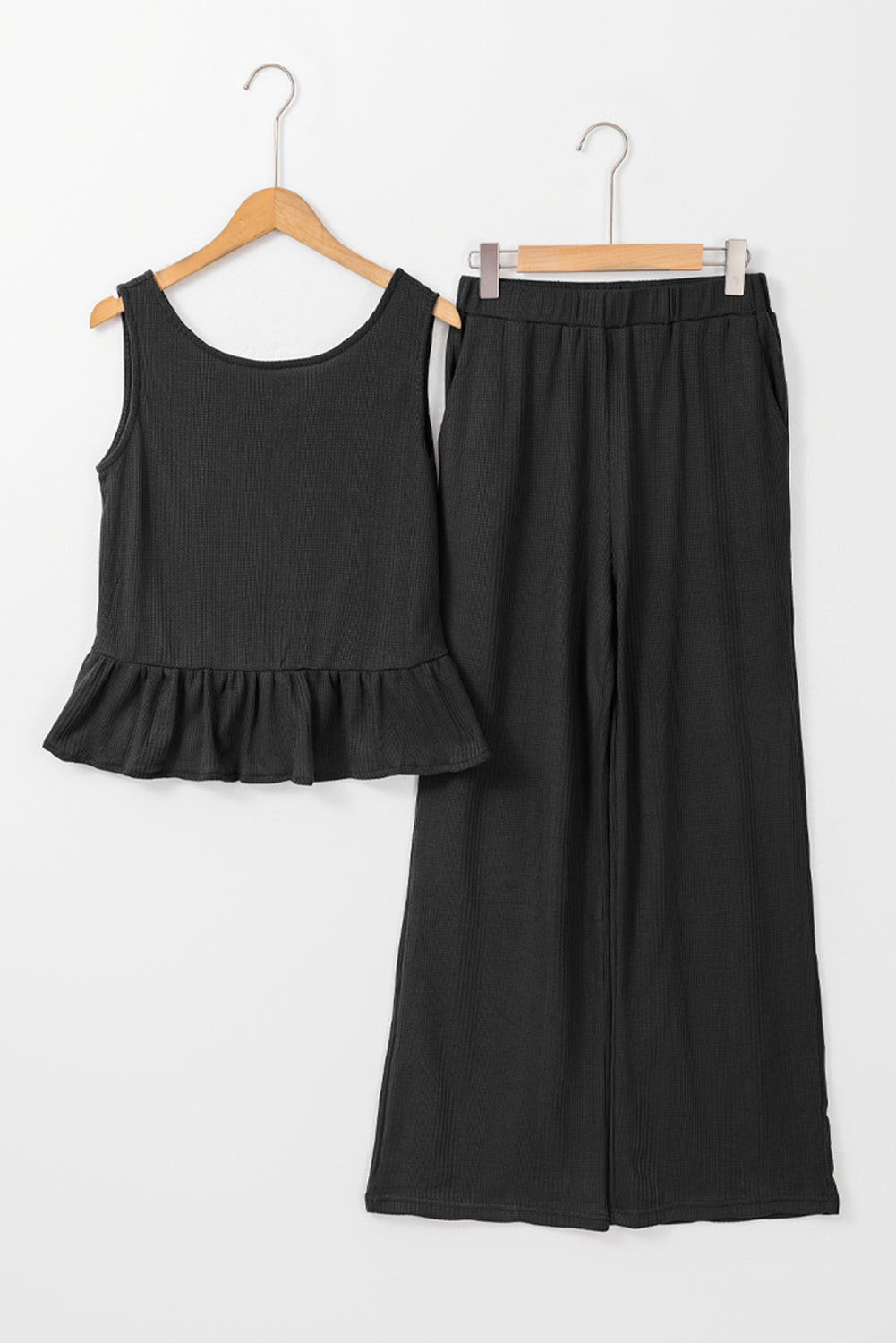 Teresa Ribbed Ruffle Tank Top and Pants Set - Threaded Pear