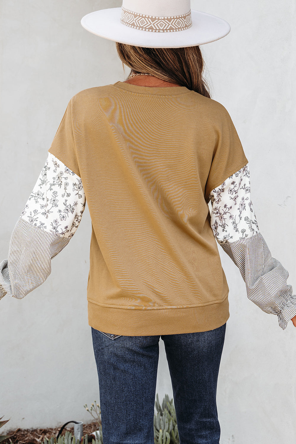 Beazita Patchwork Ruffled Sleeve Sweatshirt
